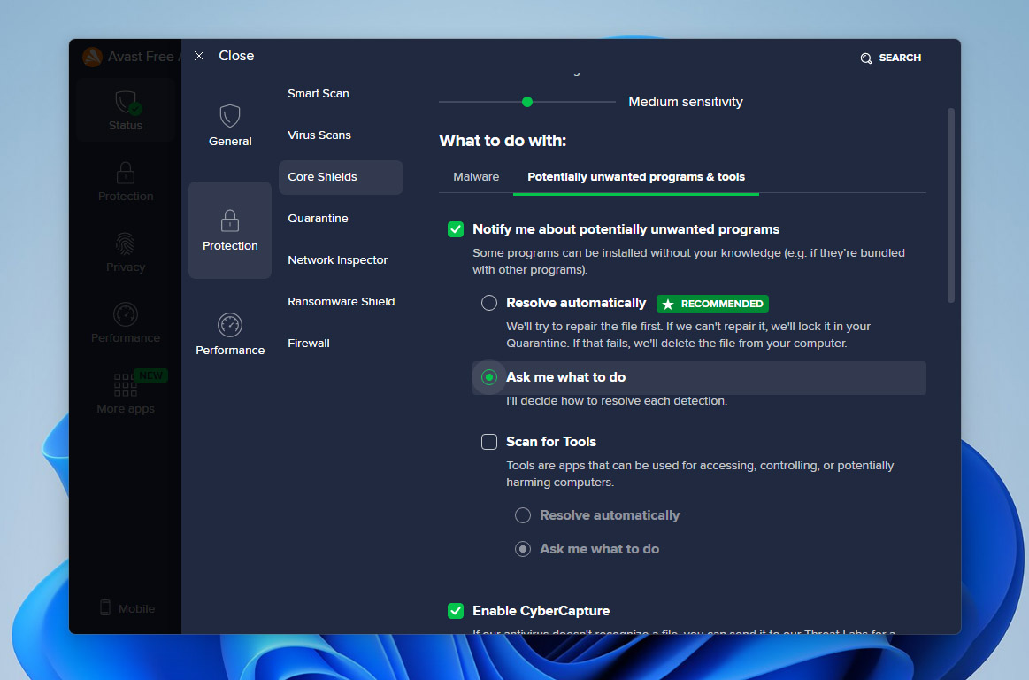 select ask me what to do with unwanted apps option