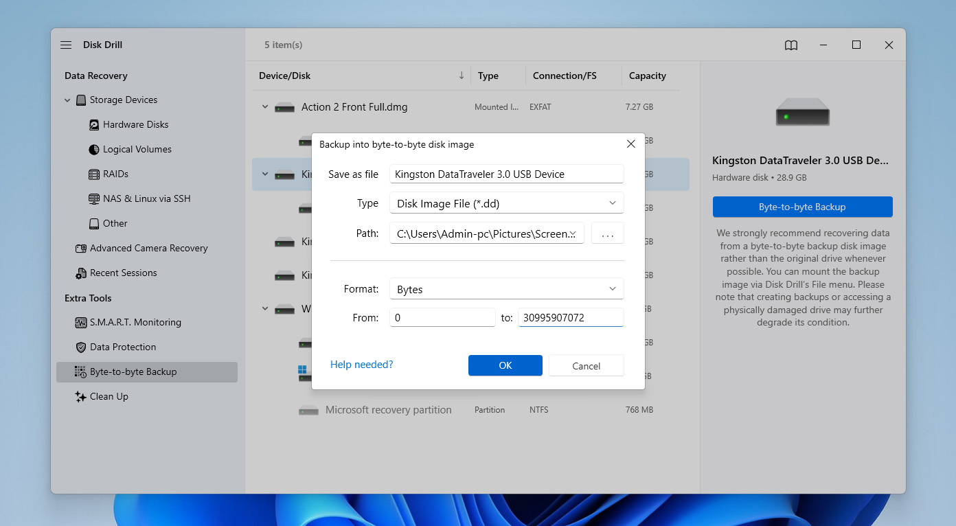 choose save location for backup