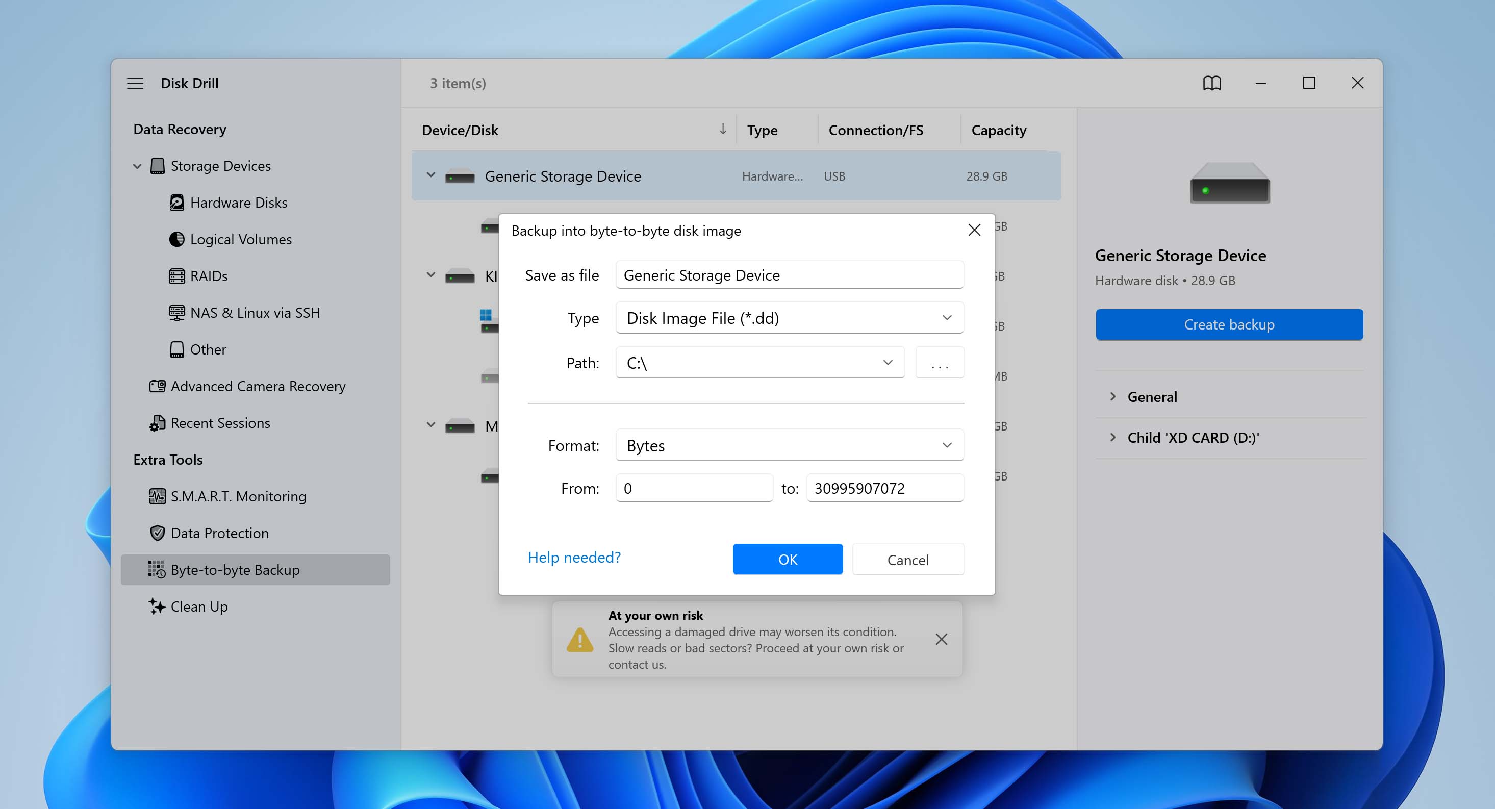 select path for backup file