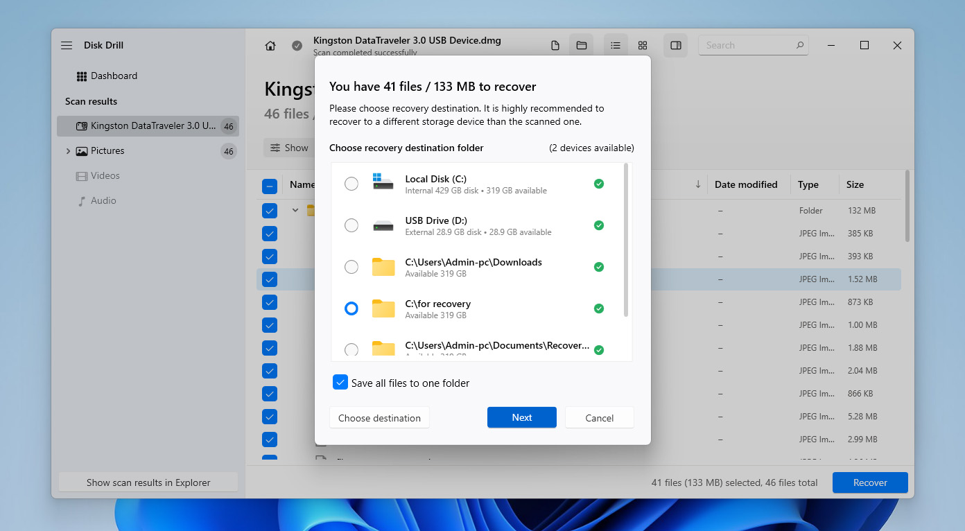 choose save location for files