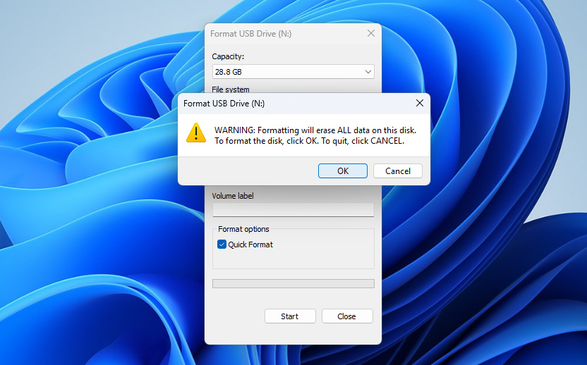 confirm format process 