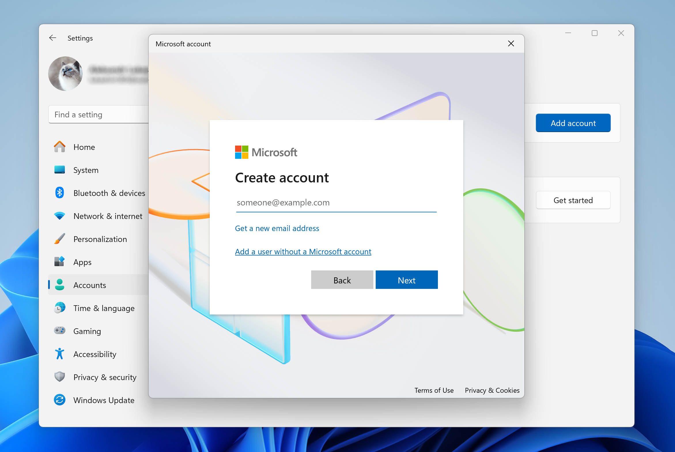 add account without microsoft