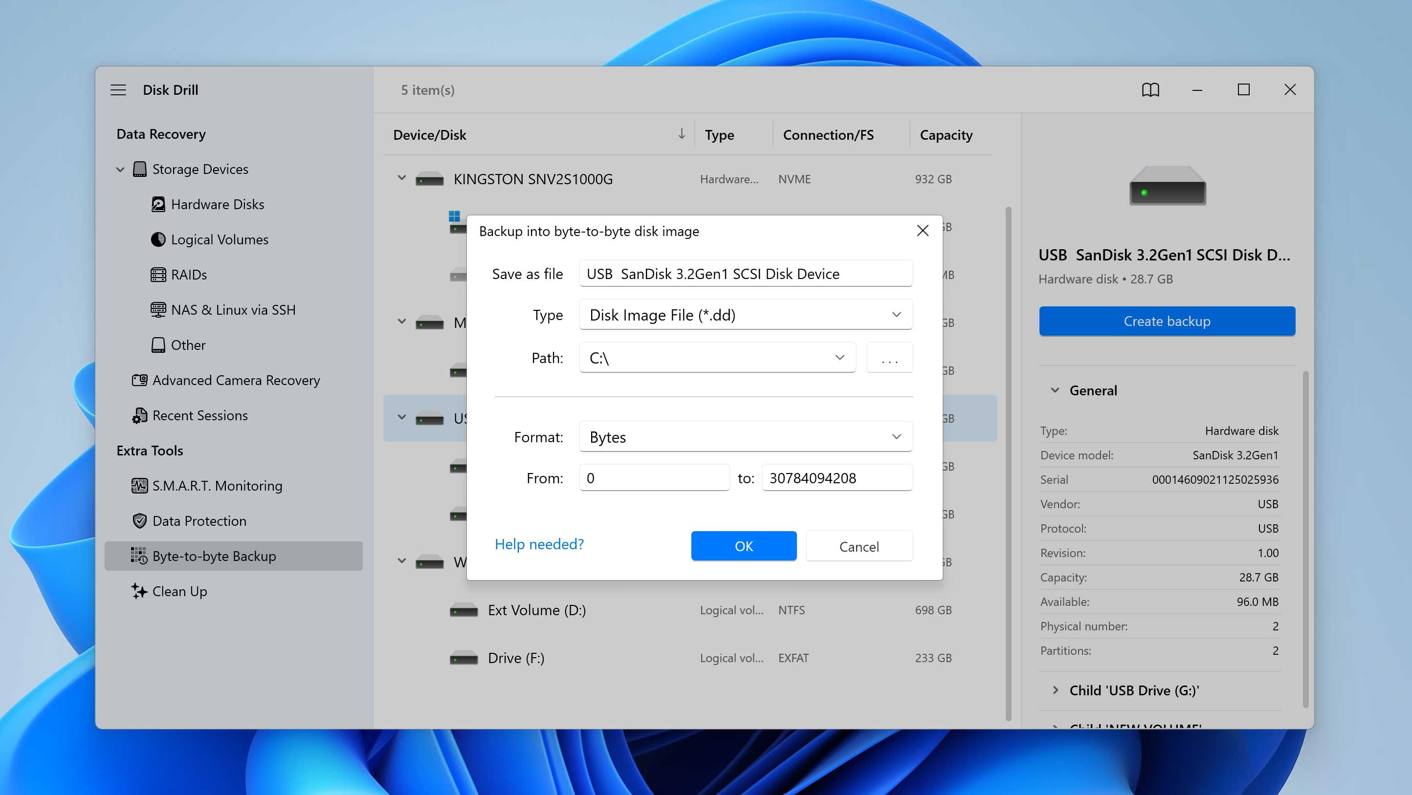 choose backup settings