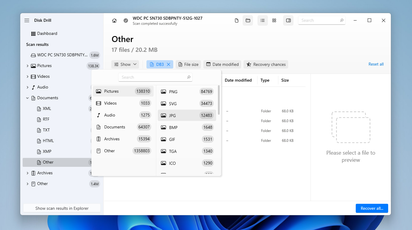 use filter in disk drill results