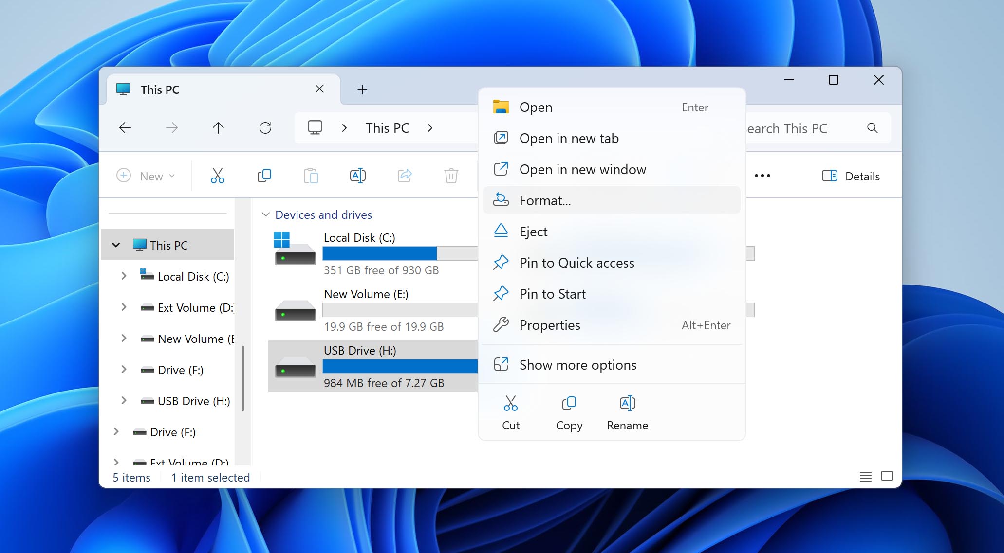 click format button on sd card