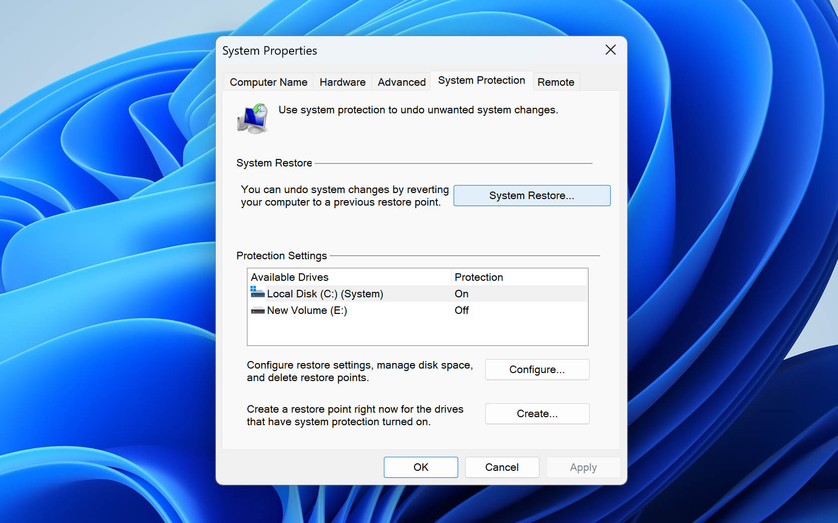 click on system restore