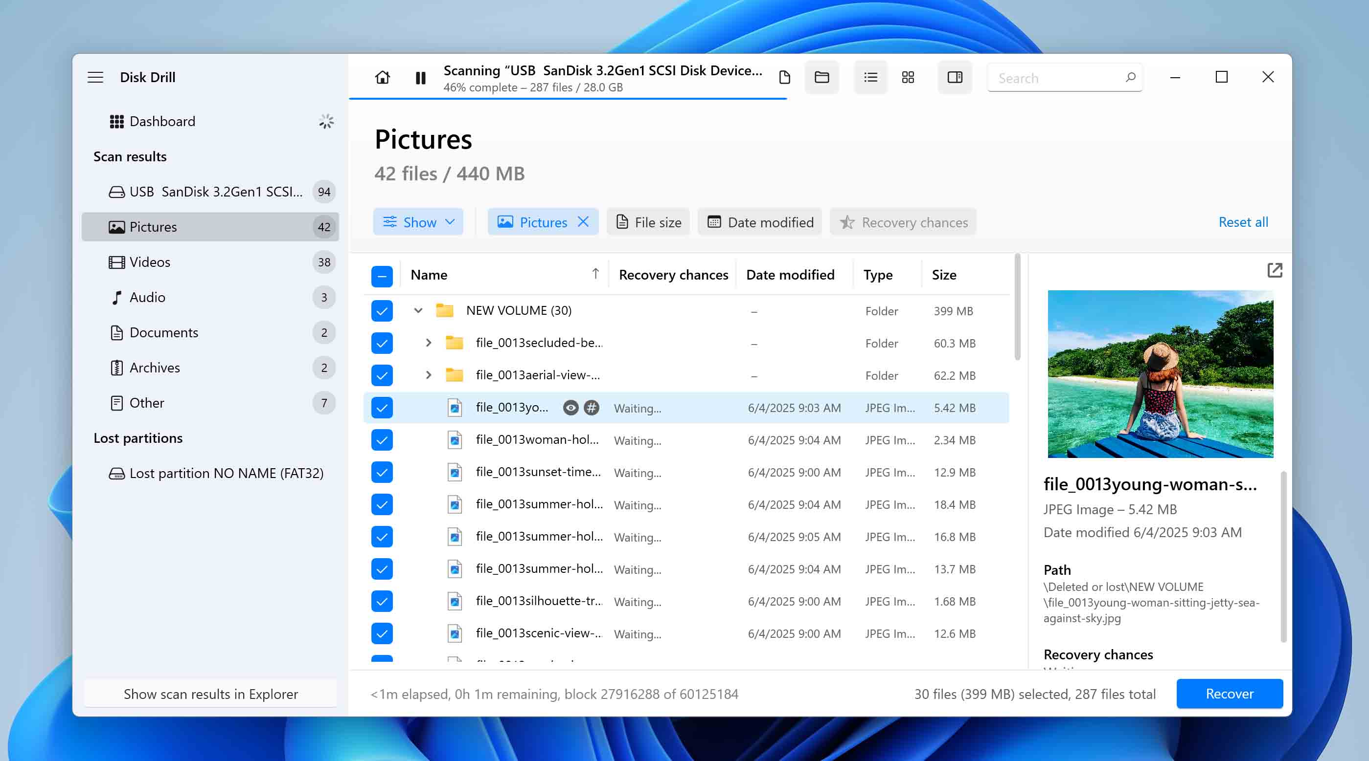 select files for recovery