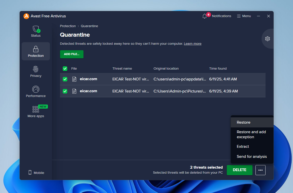 restore files from avast quarantine 