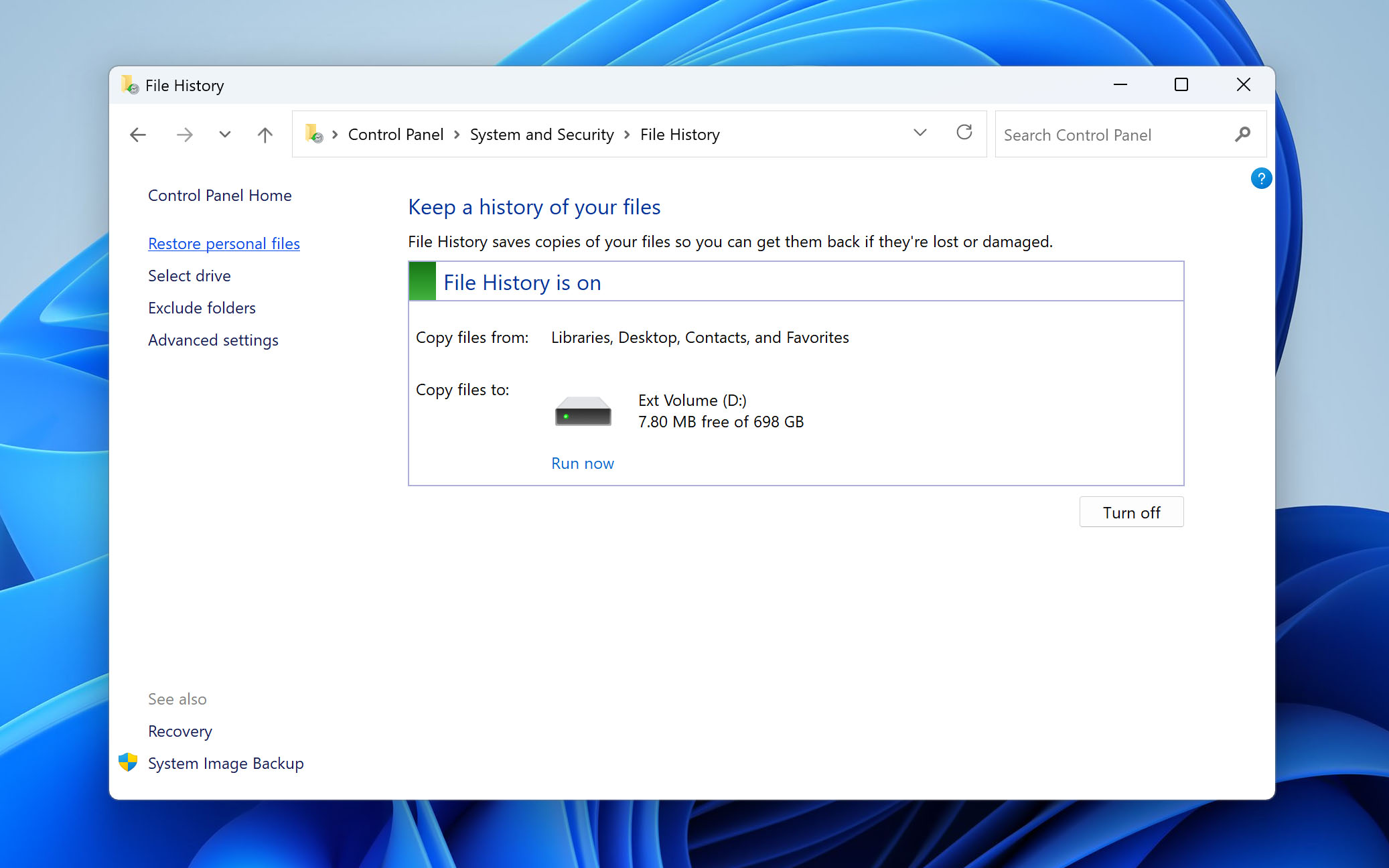 restore personal files with file history