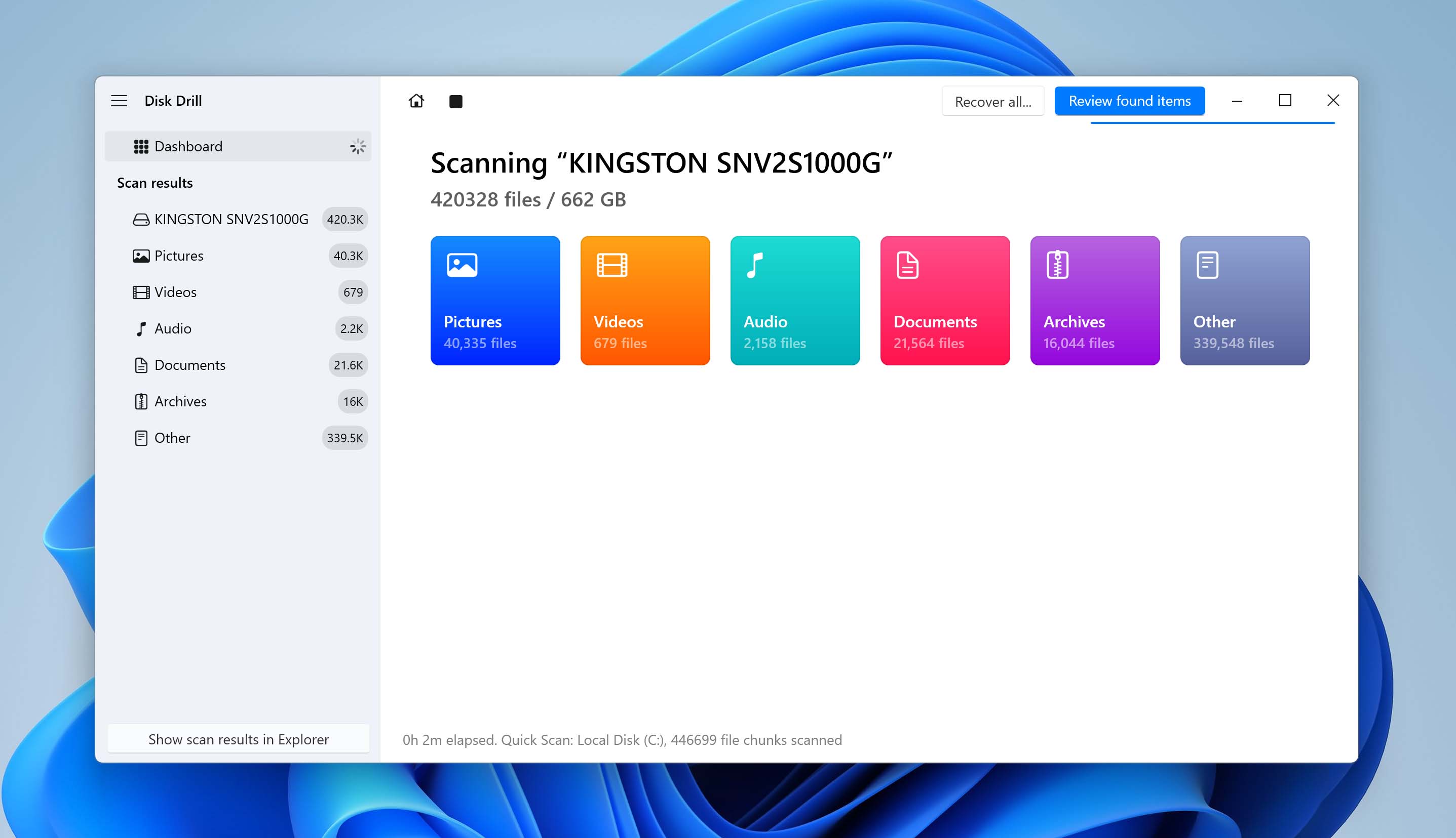 disk drill scanning screen