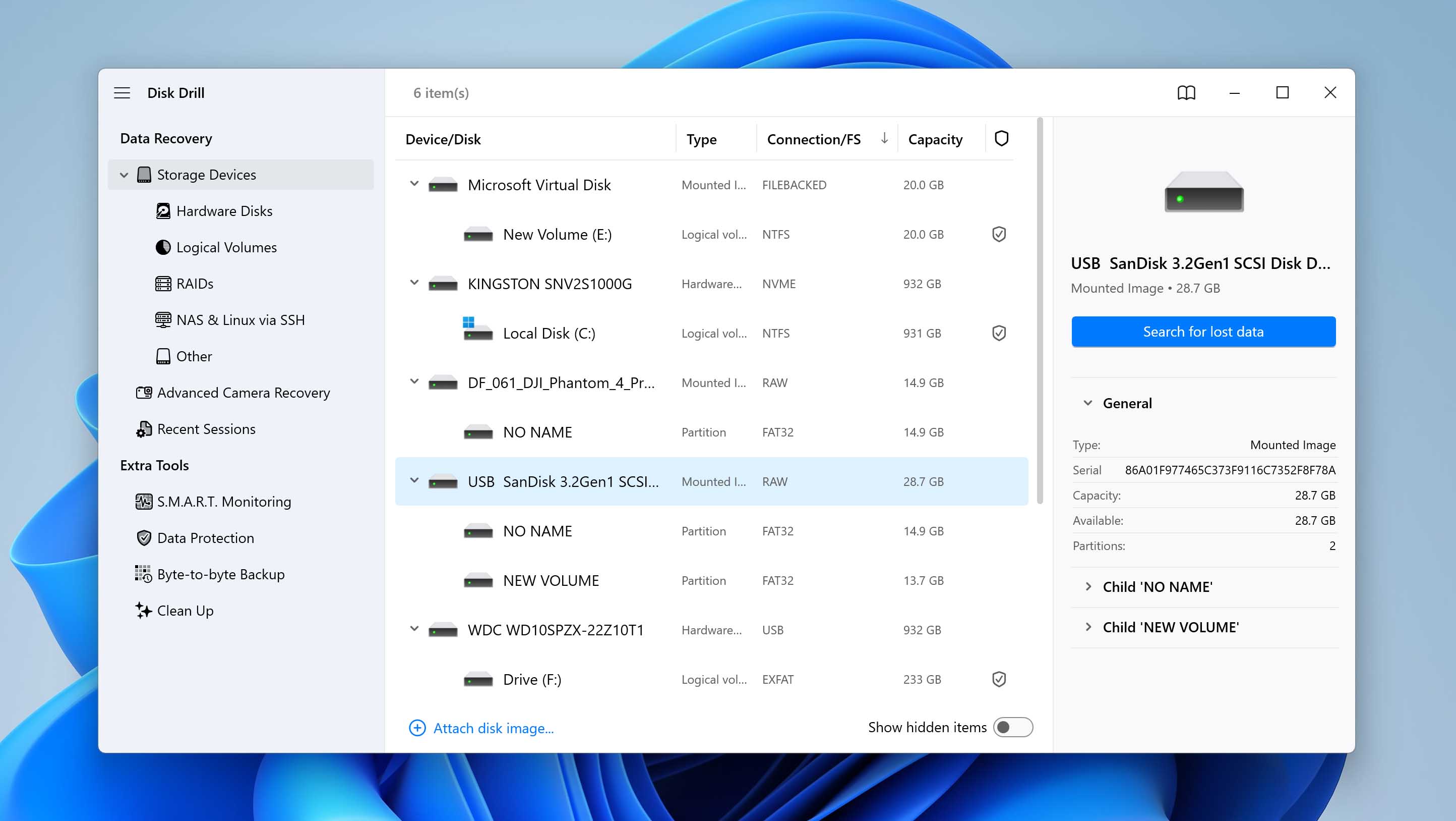 select drive image for scan