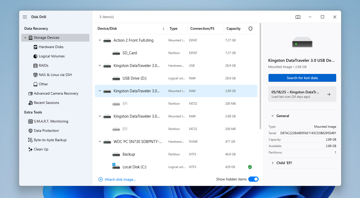 select backup and start scan