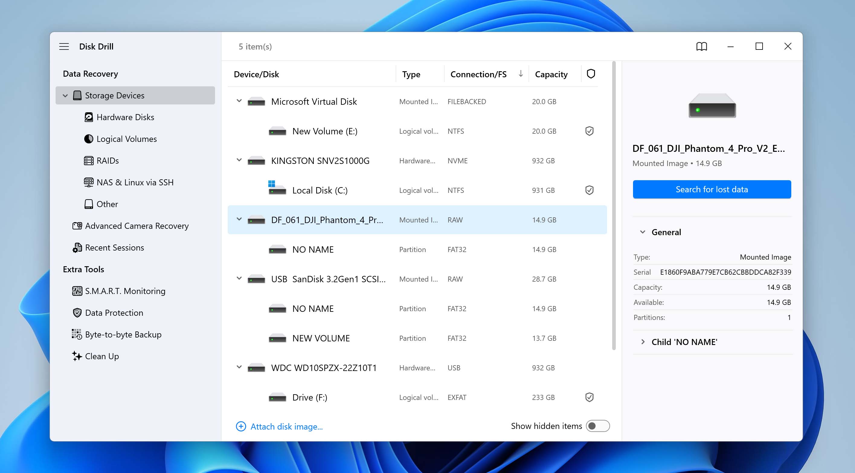 select drive image in disk drill