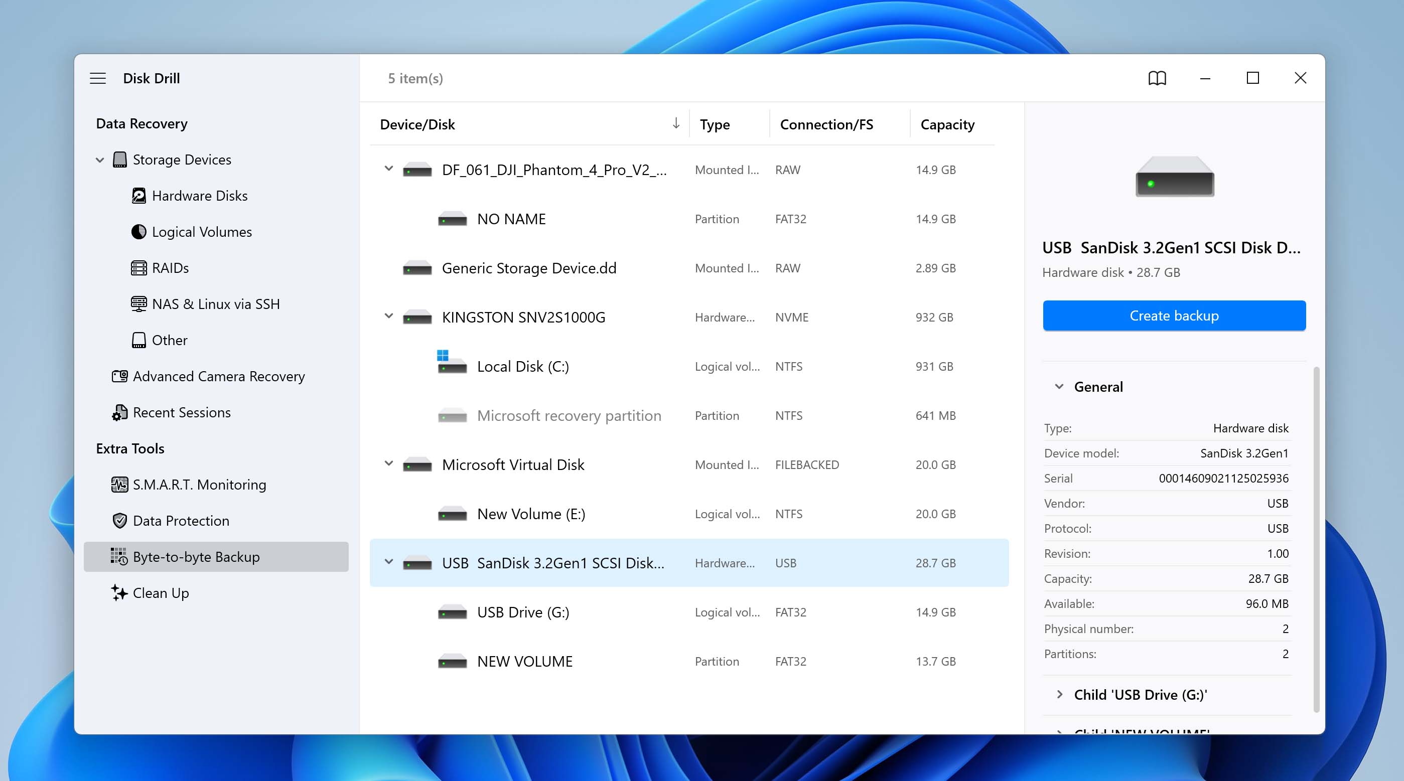select hdd for backup in disk drill
