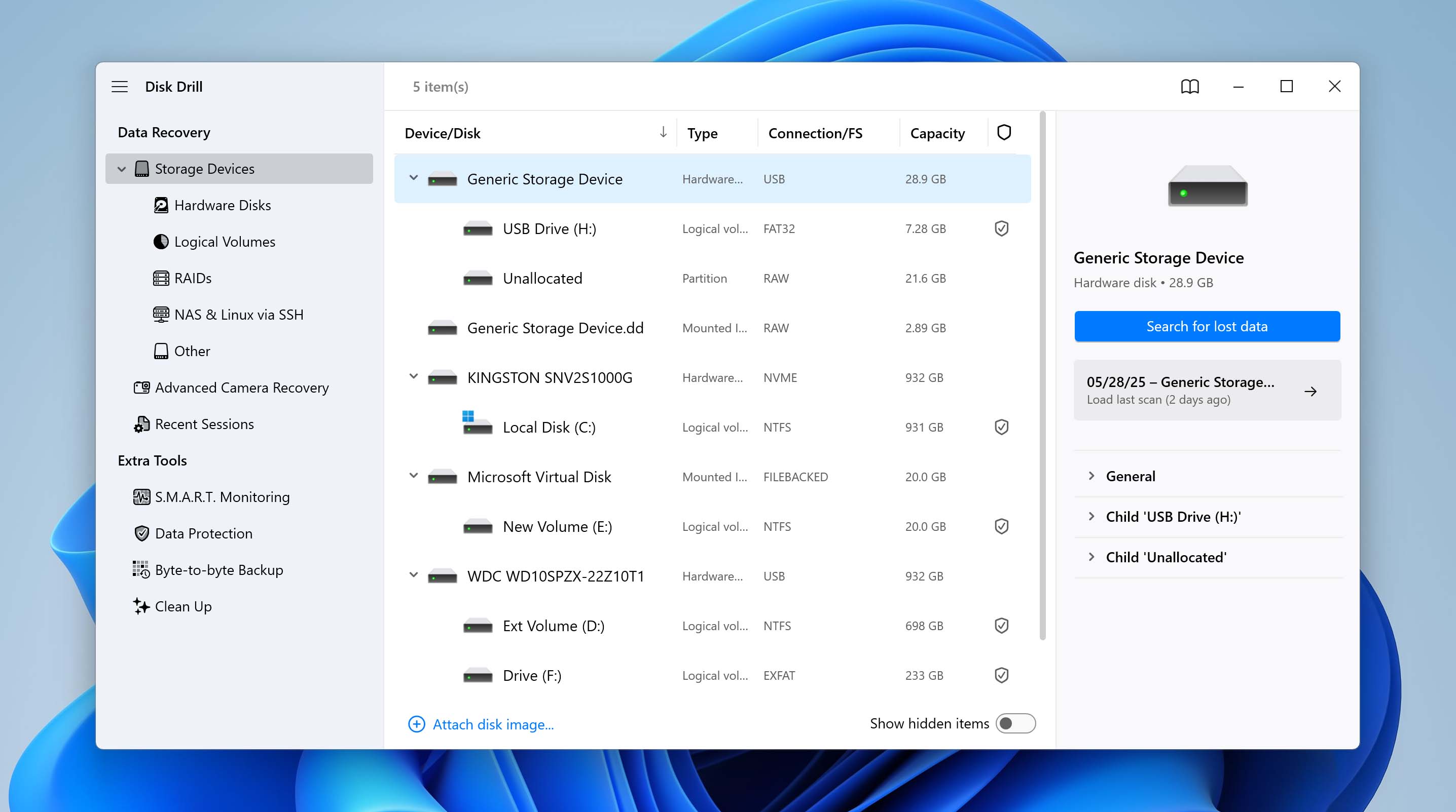 select sd card from list