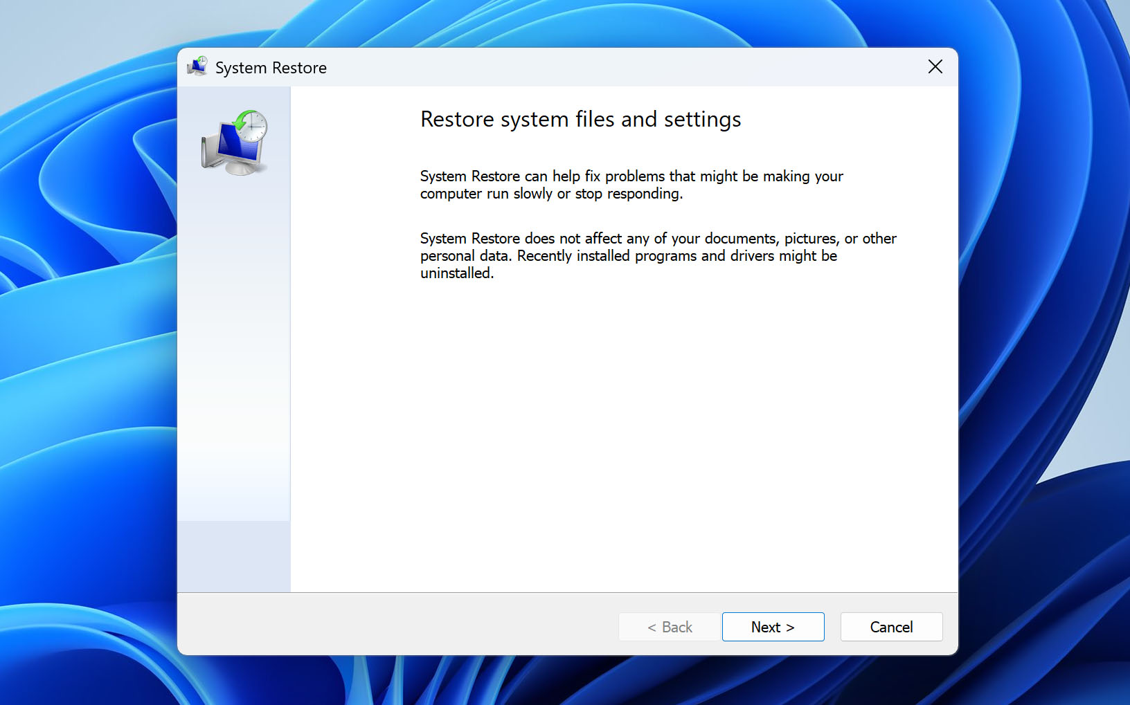 run system restore tool