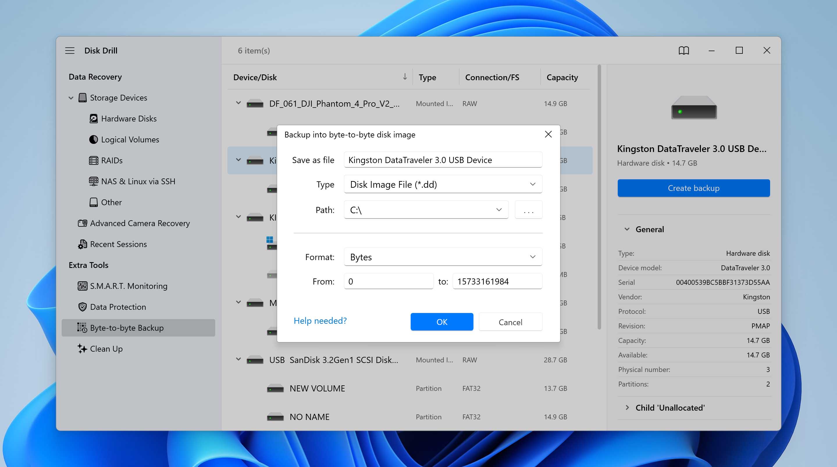 choose backup format and path