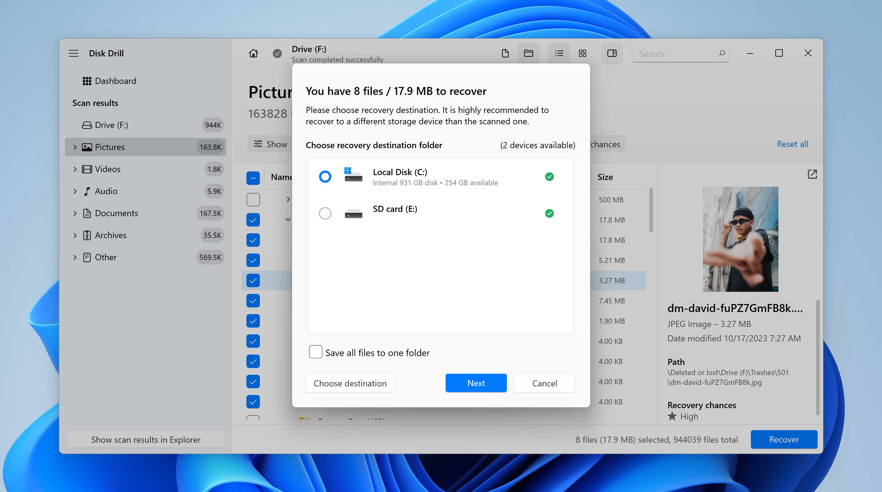 choose location for files