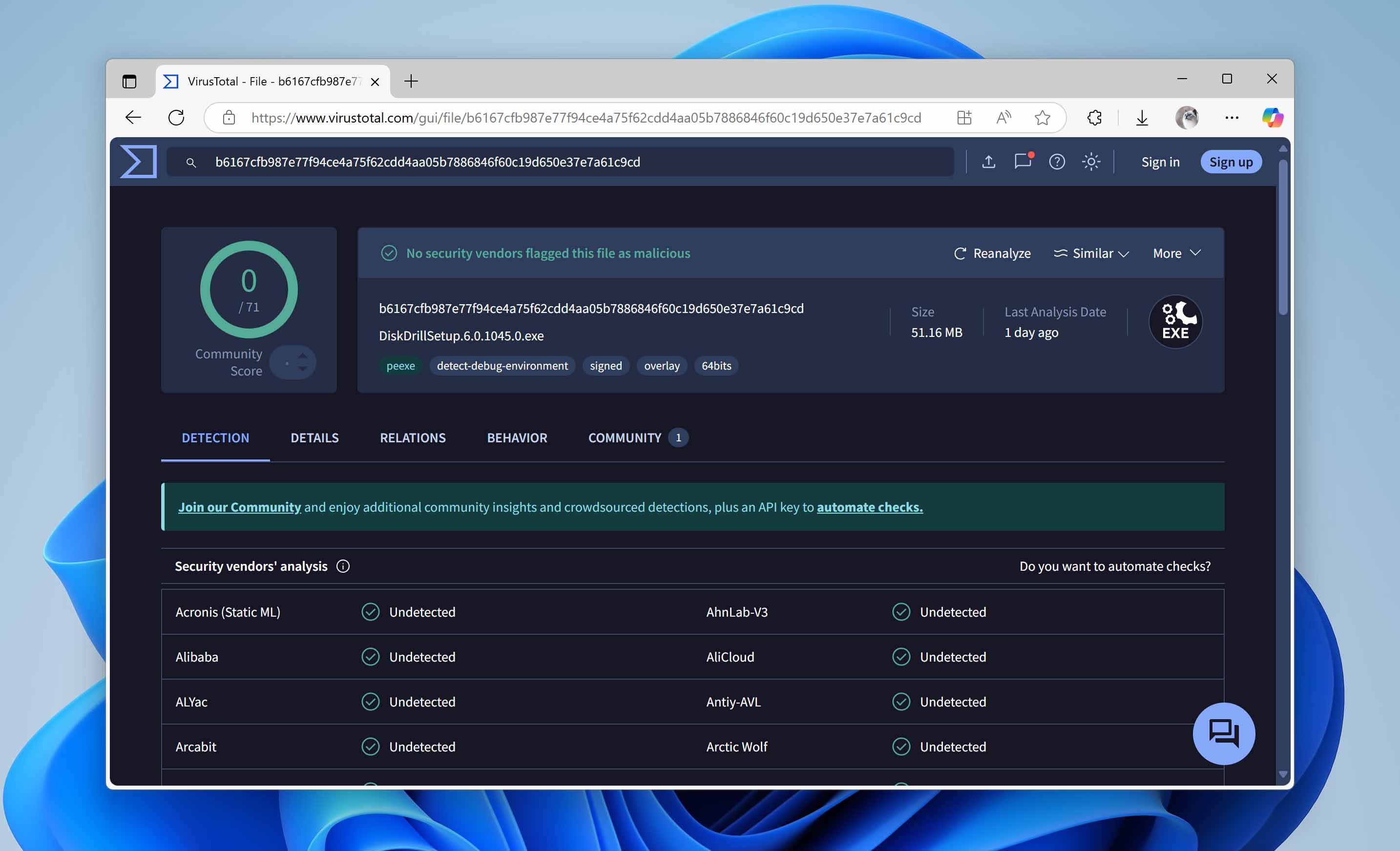 disk drill result in virustotal