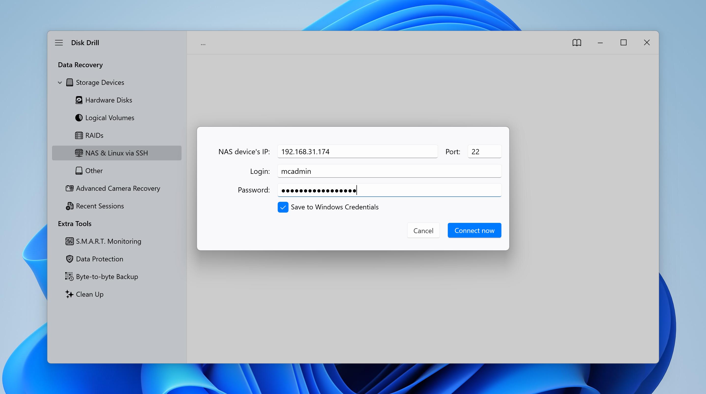 disk drill ssh connect NAS