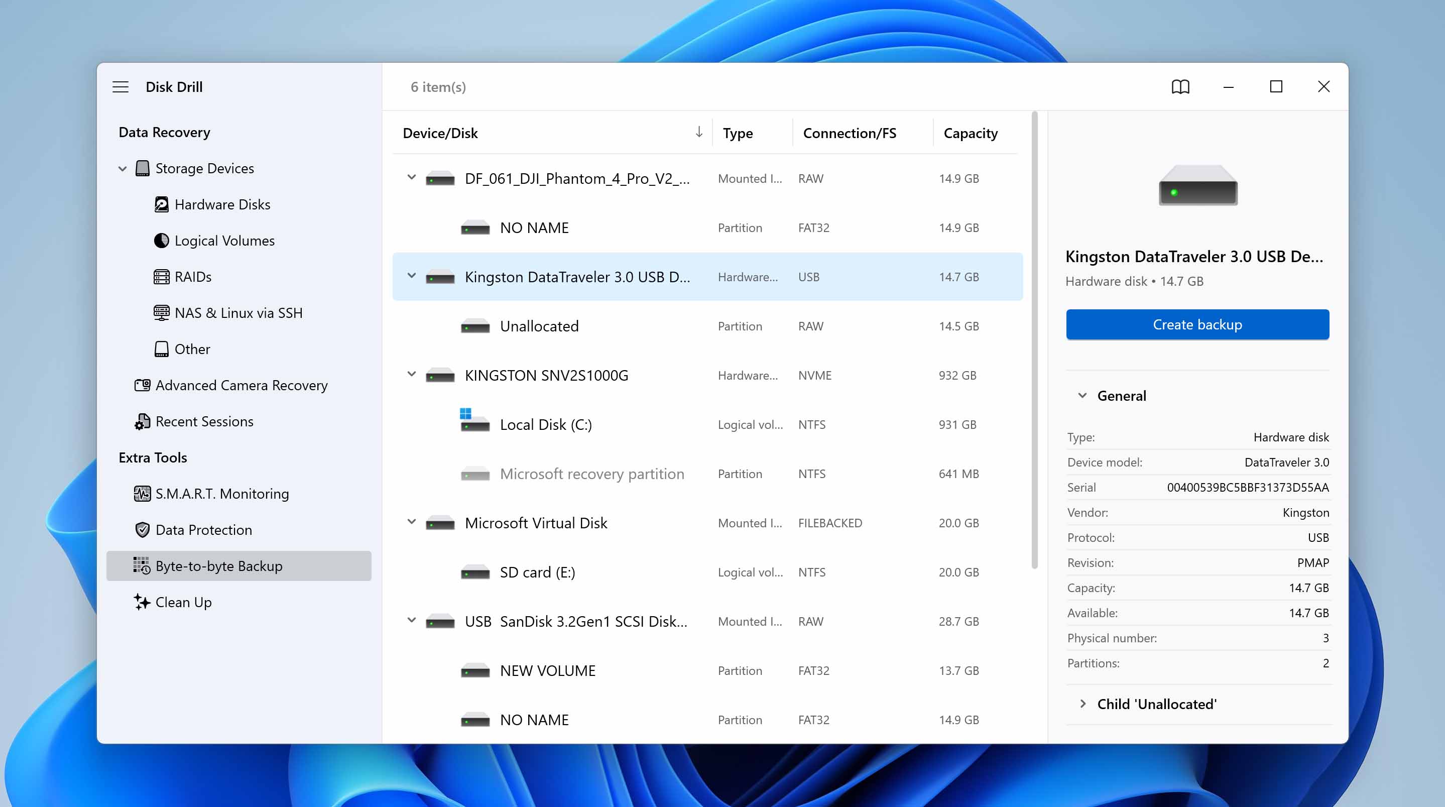 select drive for backup