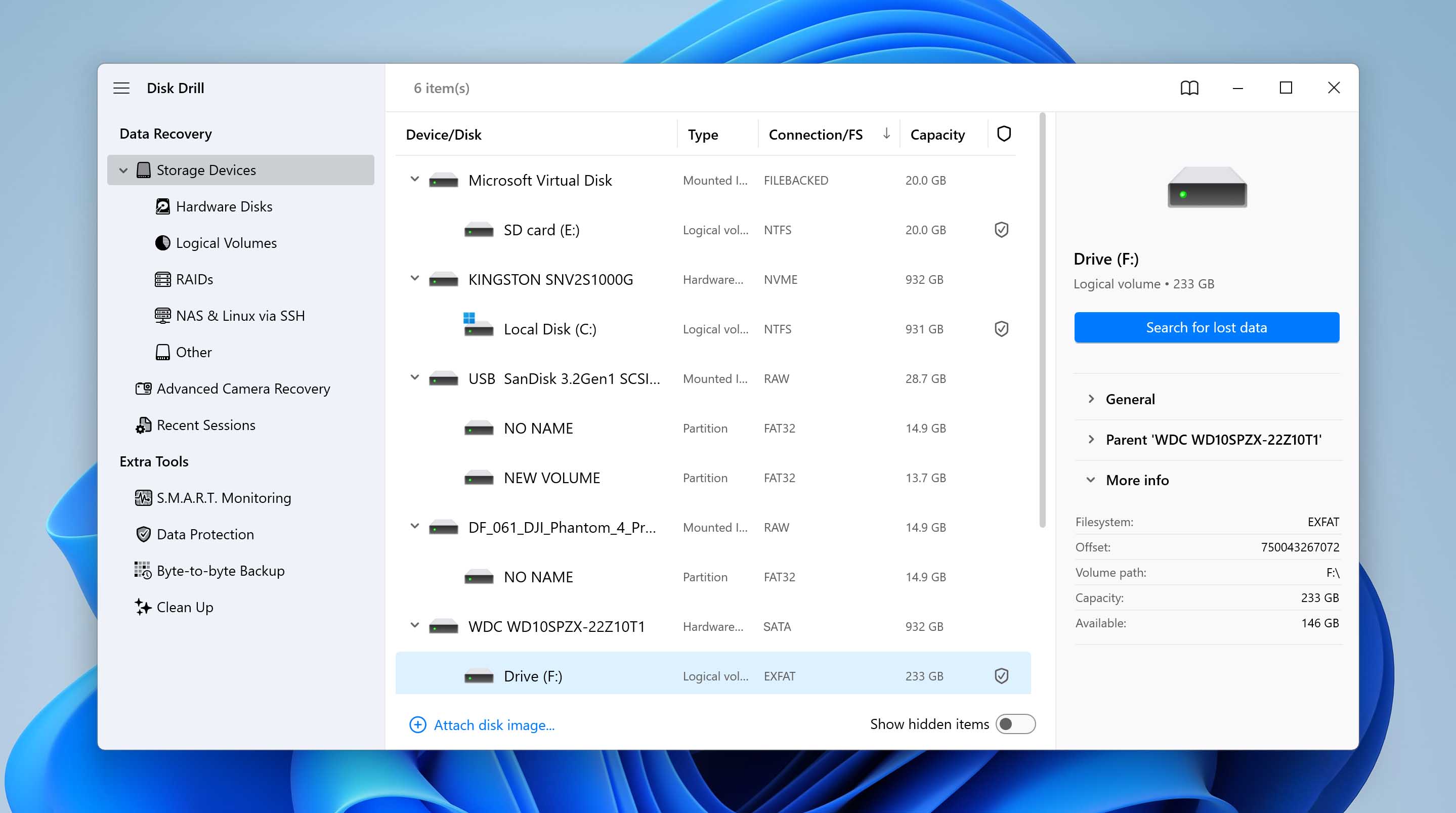 select internal drive for scan